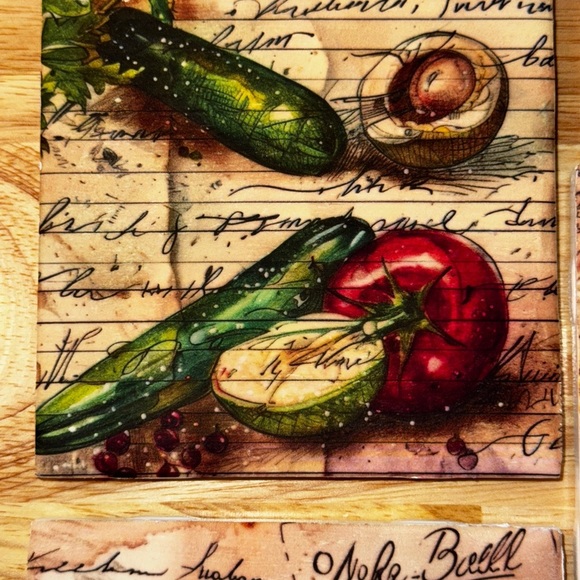 Handmade Vintage Style Fruit and Coffee Ceramic Tile Coasters - Picture 3 of 8